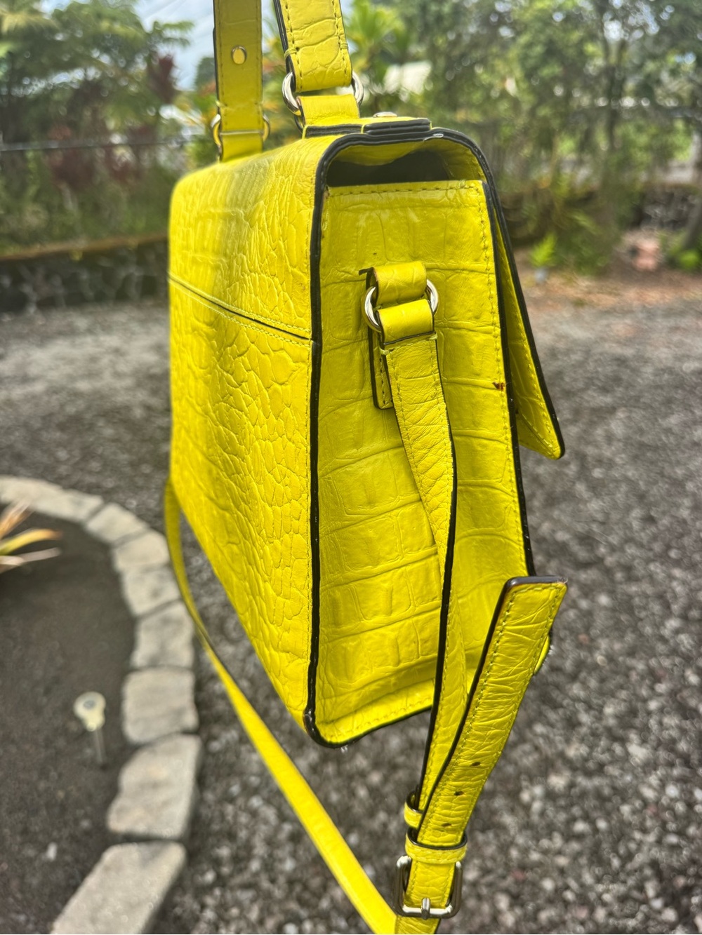 Kate Spade New York Yellow Croc Embossed Leather Satchel Crossbody Bag - Picture 5 of 10
